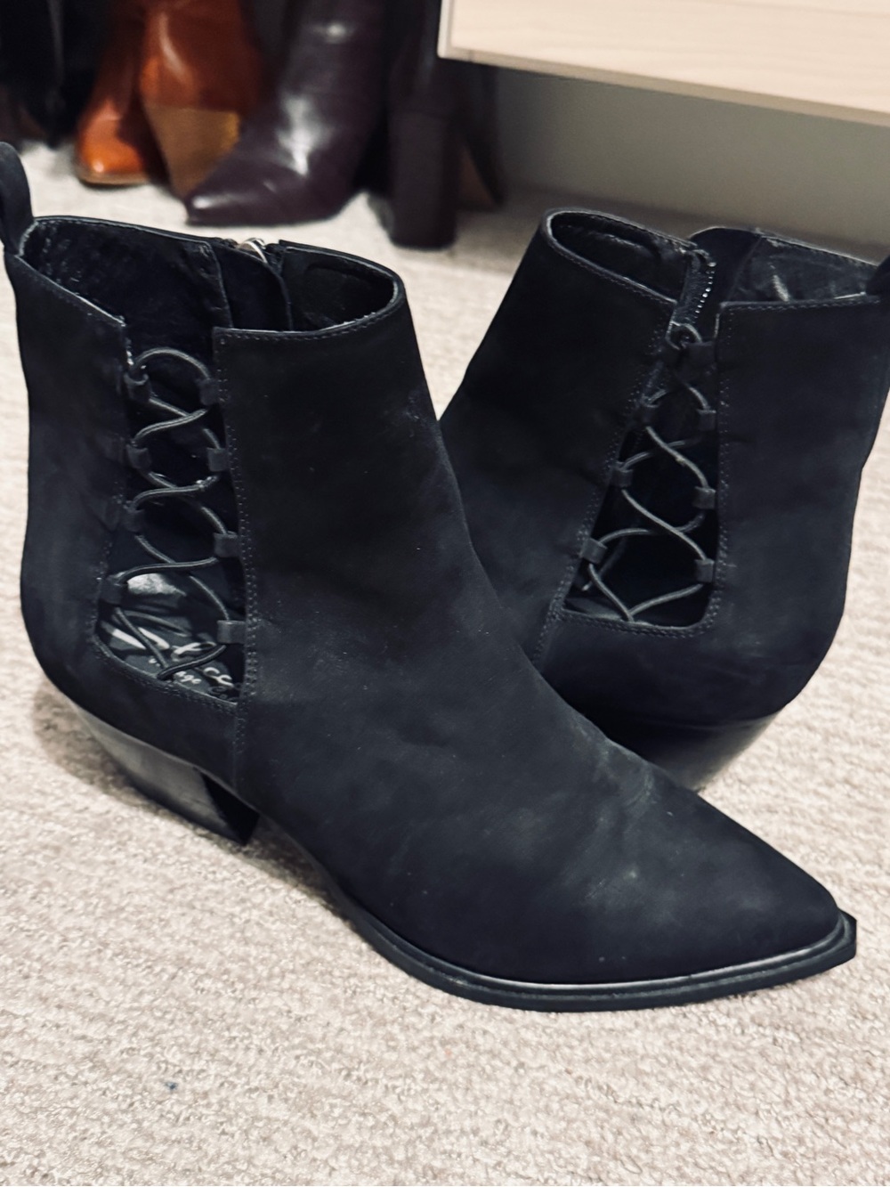 Sbicca Black Suede Lace-Up Side Cutout Ankle Boots